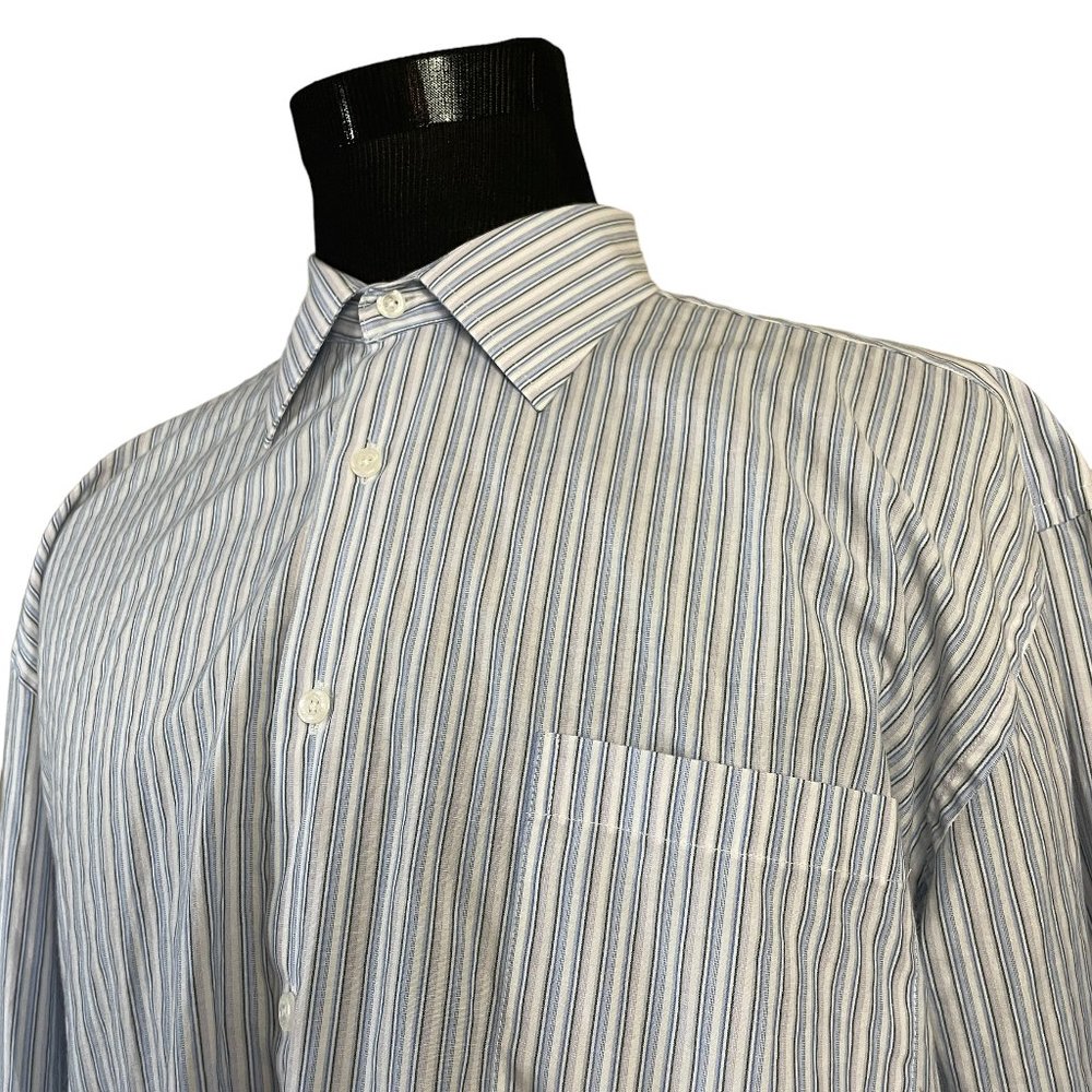 Blue Brothers | Men's White Striped Long Sleeve Button Front Shirt 2XL